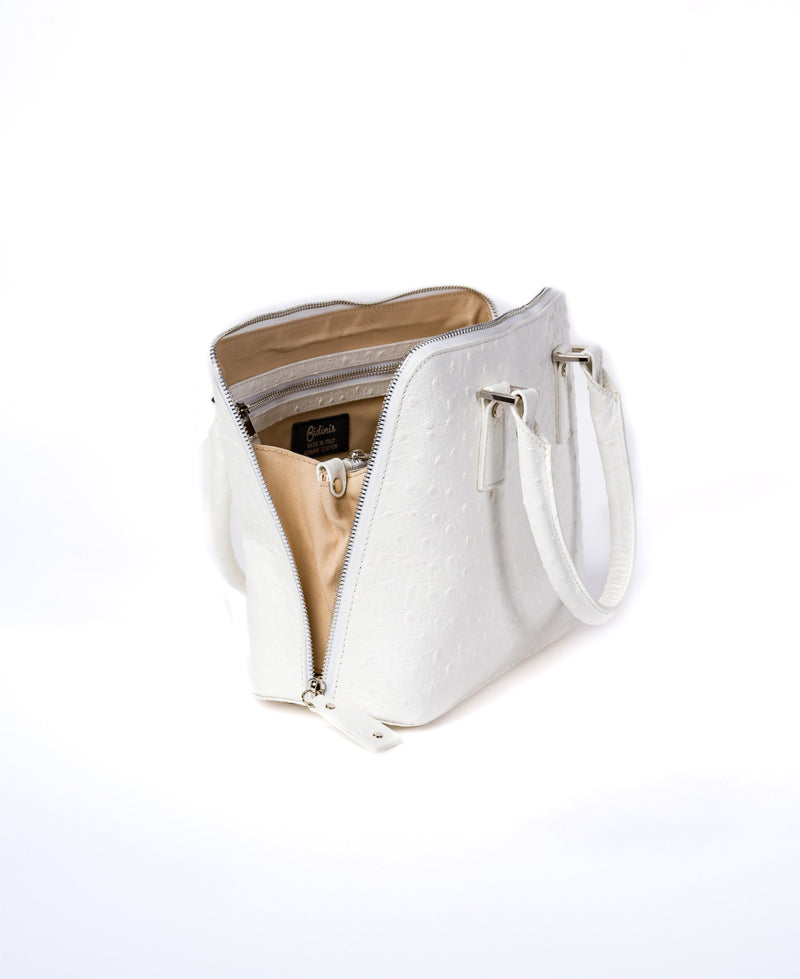 Bugatti Leather Bag Ostrich Effect White