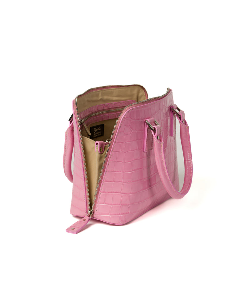 Borsa in pelle di coccodrillo goffrata Bugatti rosa tenue