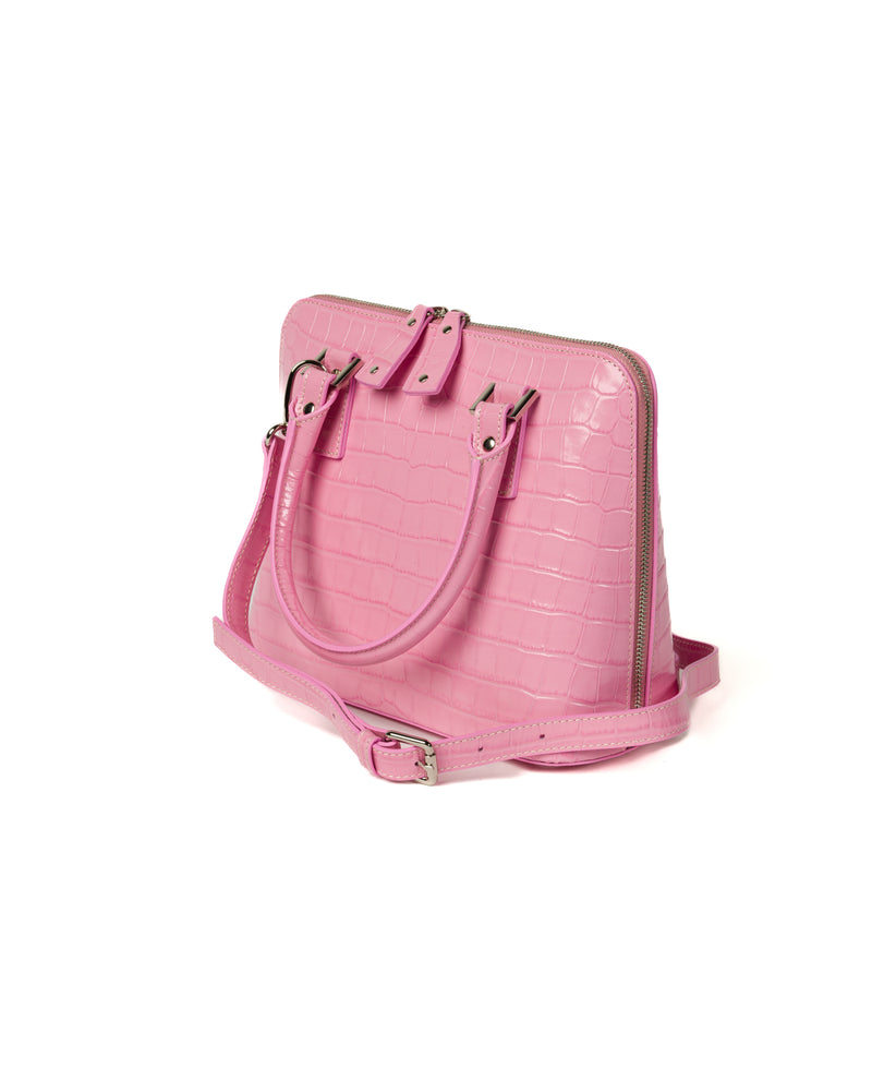 Borsa in pelle di coccodrillo goffrata Bugatti rosa tenue