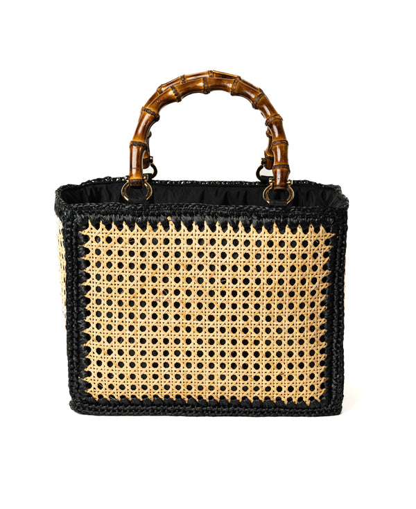 Tote Rattan with Bamboo Handles - Black trim