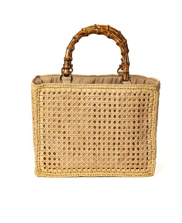 Tote Rattan with Bamboo Handles - Natural trim