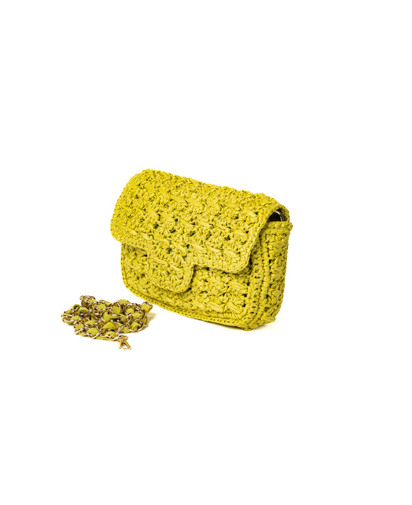 Lucrezia Raffia Crochet Bag - Lime