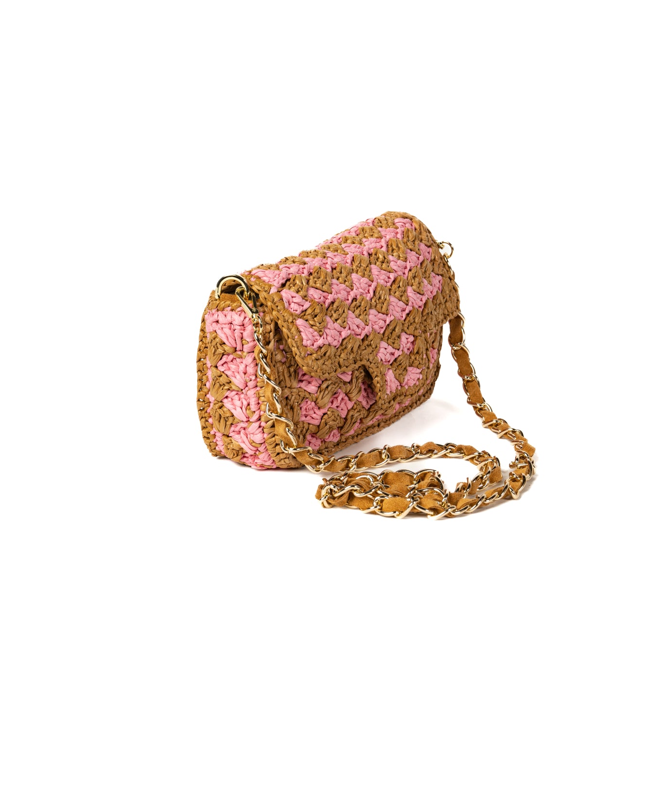 Lucrezia Raffia Crochet Bag - Bicolour Pink & Tan