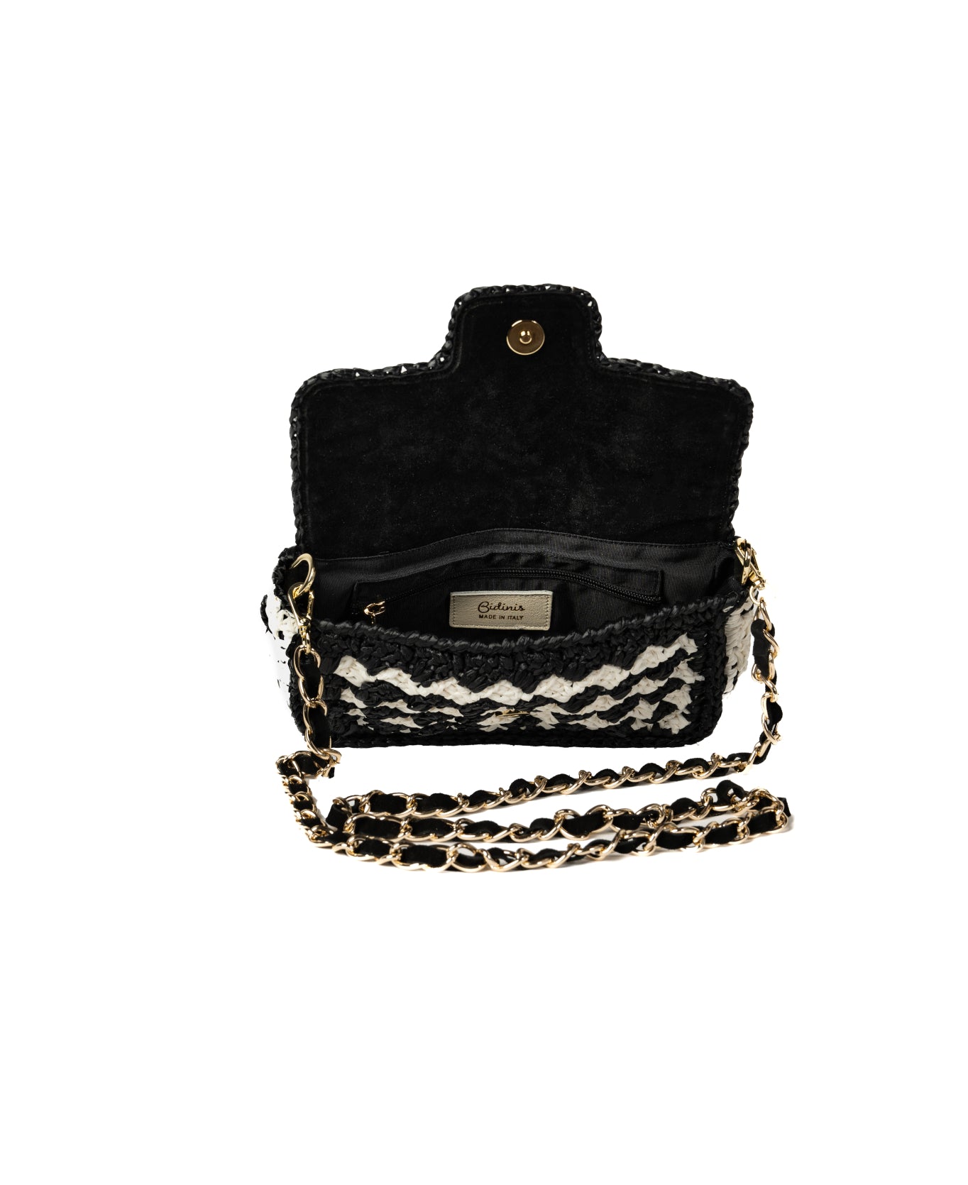 Lucrezia Raffia Crochet Bag  - Bicolour Black & White