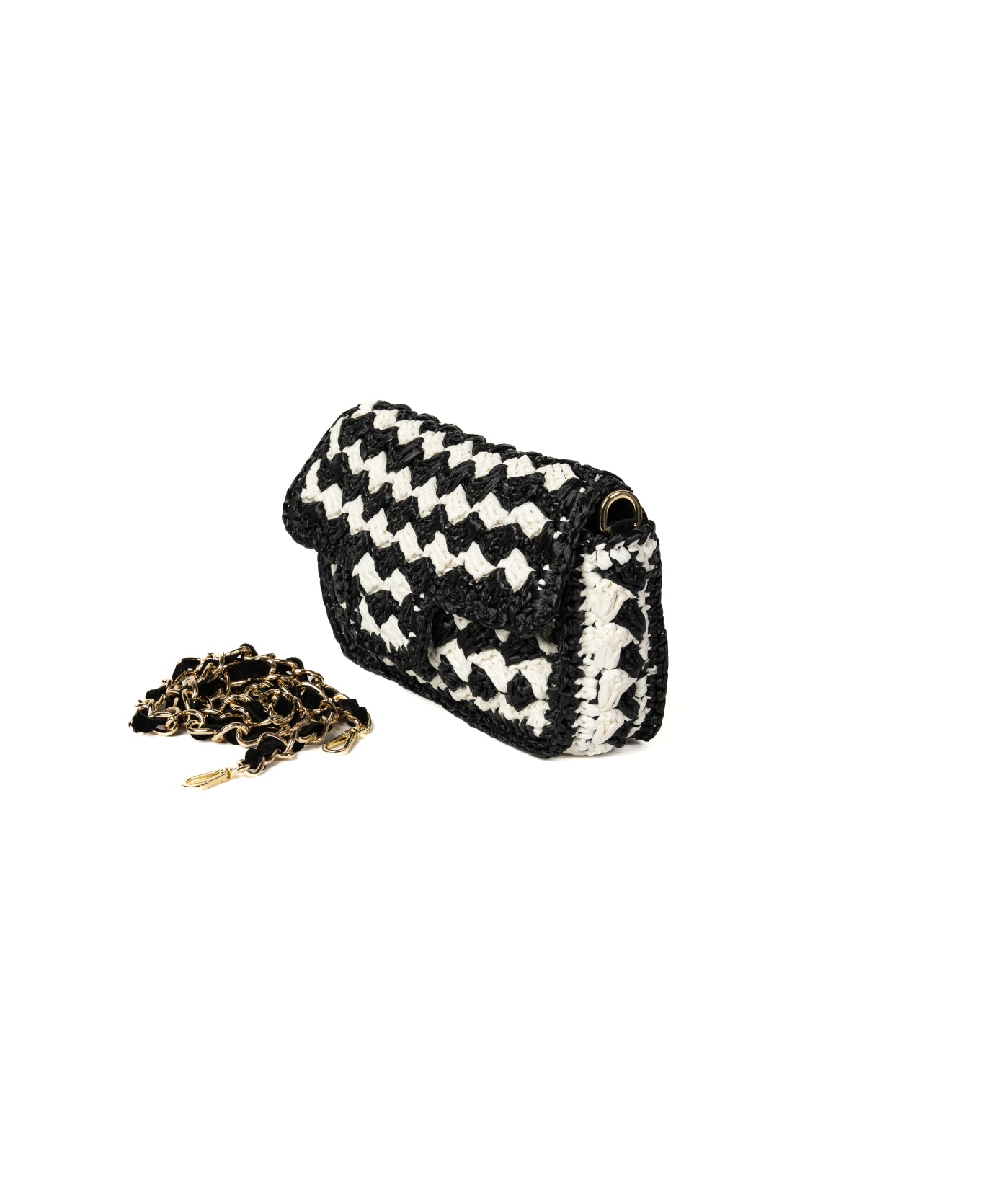 Lucrezia Raffia Crochet Bag  - Bicolour Black & White
