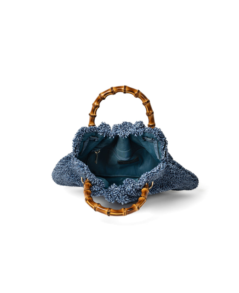 Borsa Caterina Bamboo in rafia - righe arancioni e nere