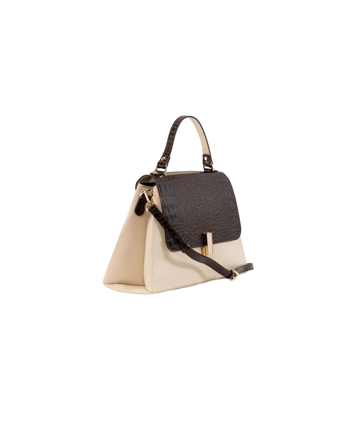 Lisa Large top handle leather bag Off-White and Dark Chocolate