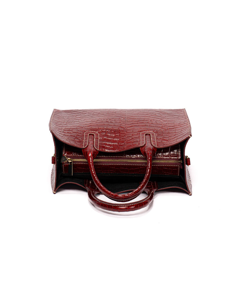Florence Tote leather bag croco embossed Burgundy red
