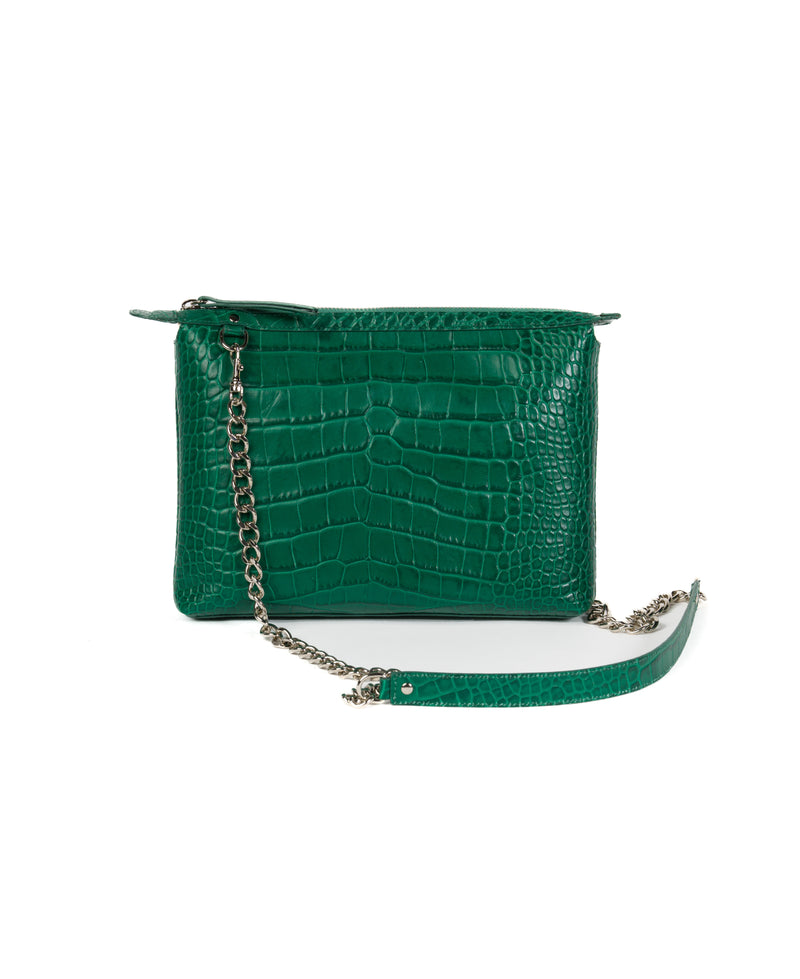 Borsa a tracolla in pelle stampa coccodrillo rossa