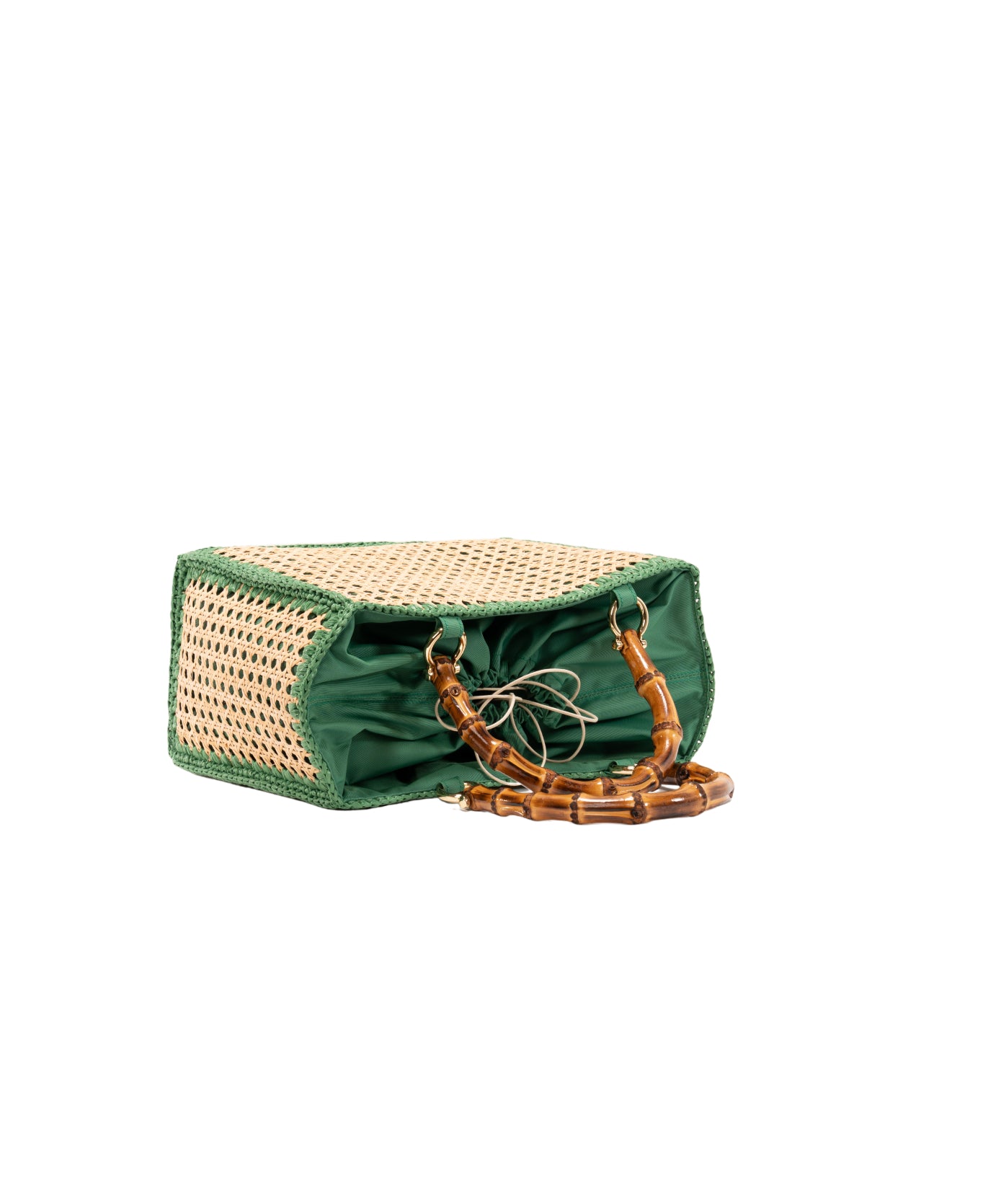Large Rattan tote green trim