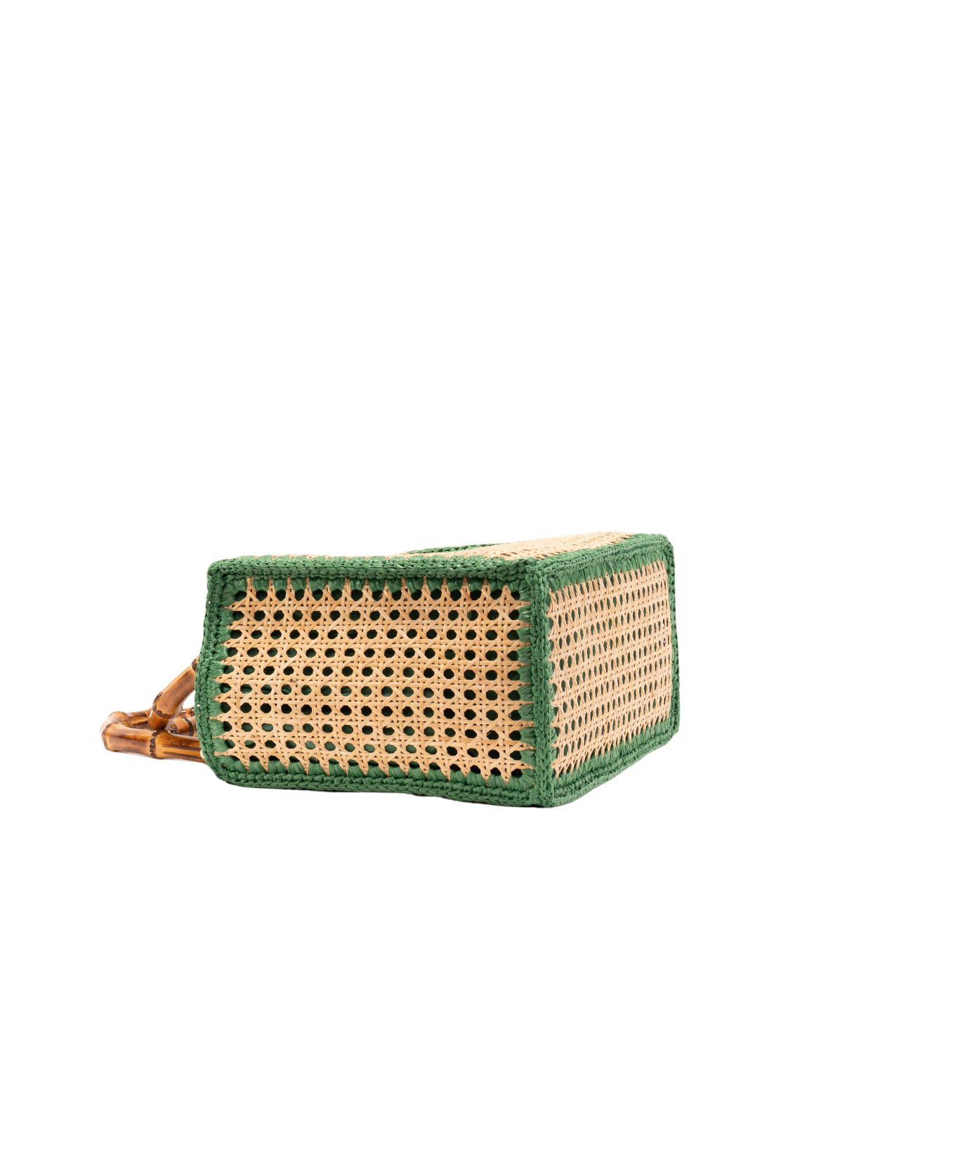 Large Rattan tote green trim