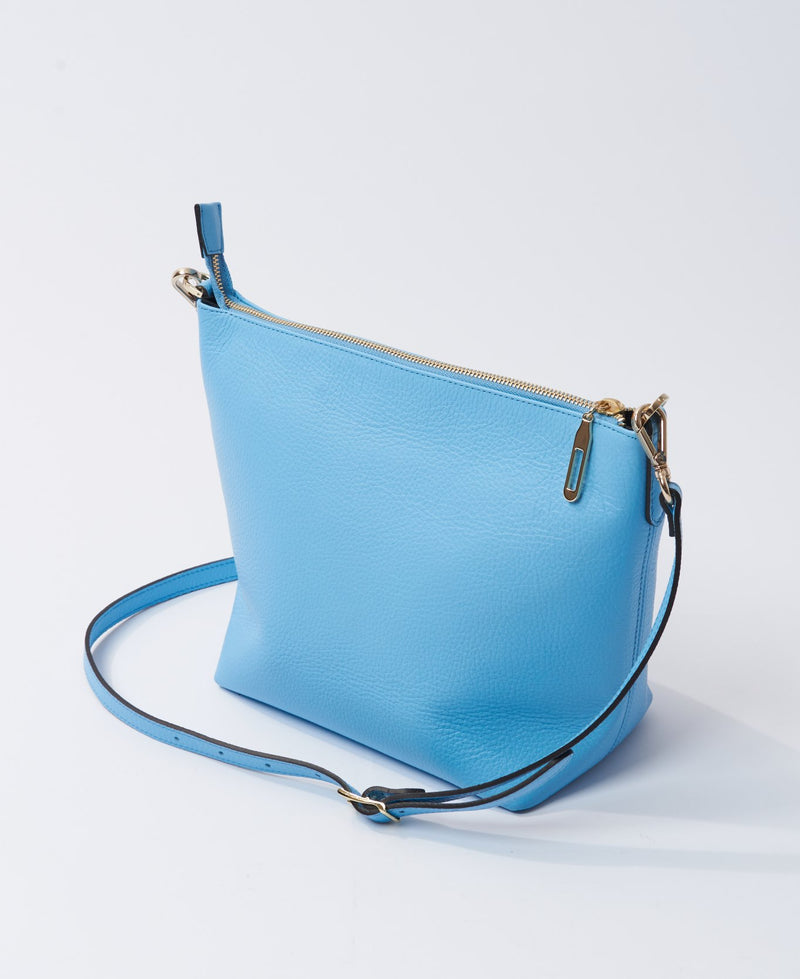 Blue Ostrich Effect Crossbody Leather Handbag