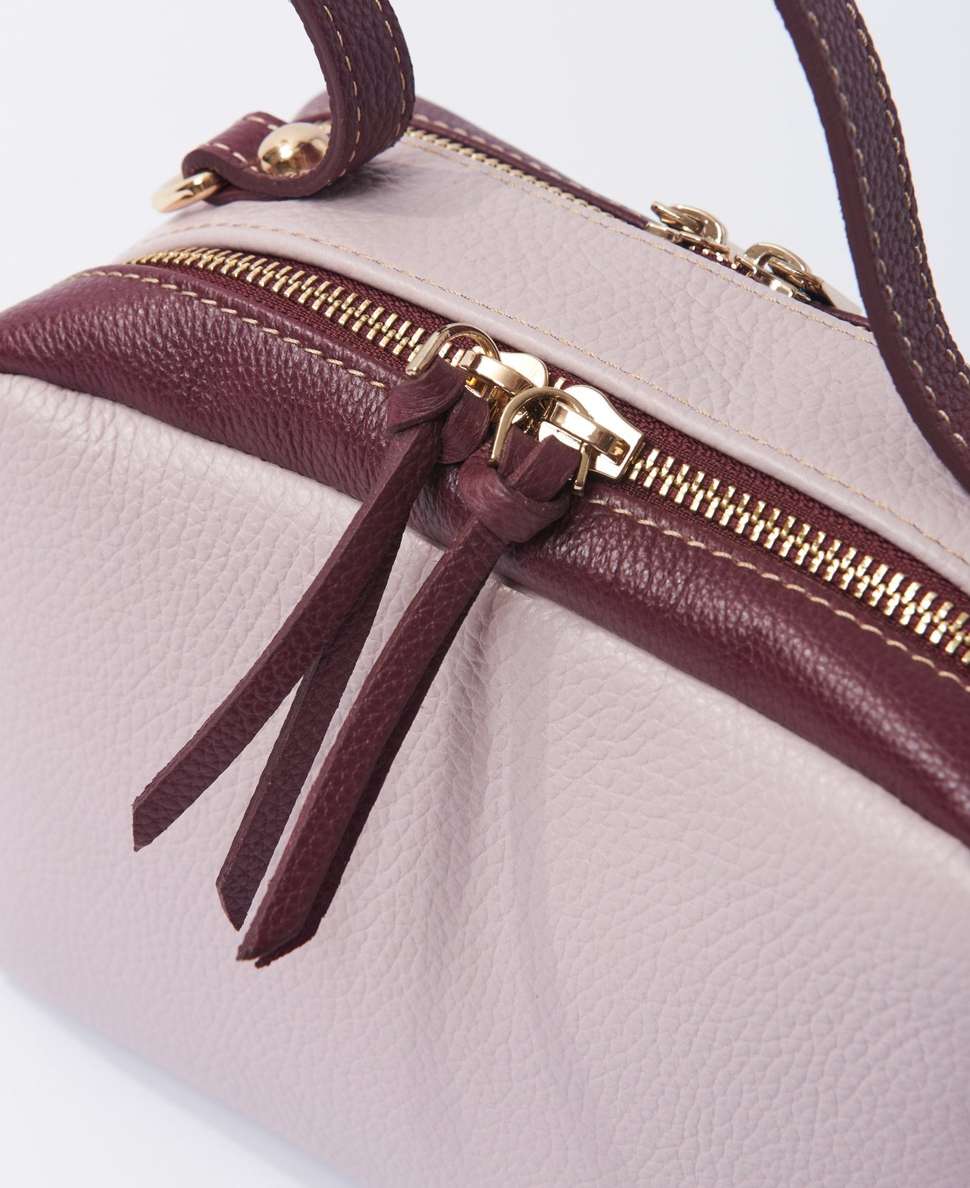 Camera leather bag bi-colour lilac and wine