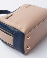 Camera leather bag bi-colour nude and blue