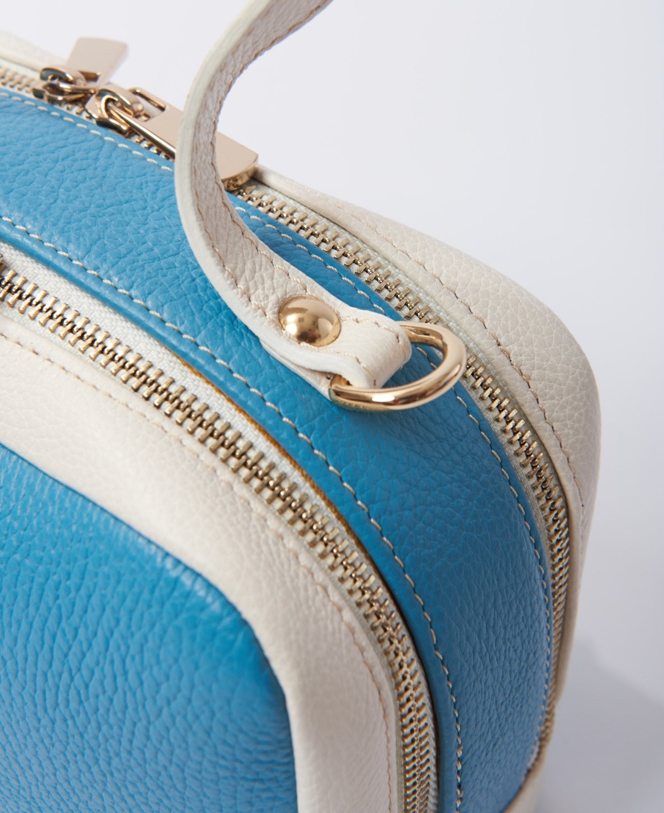 Camera leather bag bi-colour aqua and white