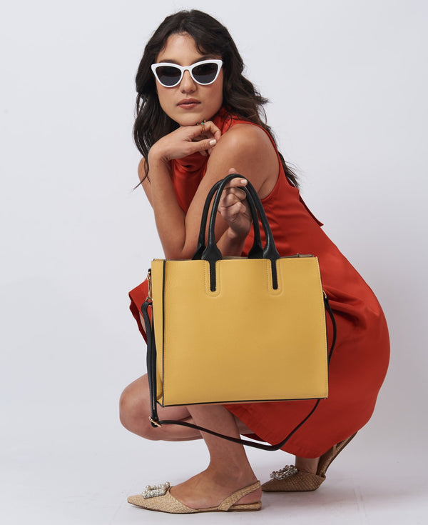 Florence Tote leather bag bi-colour yellow and tan