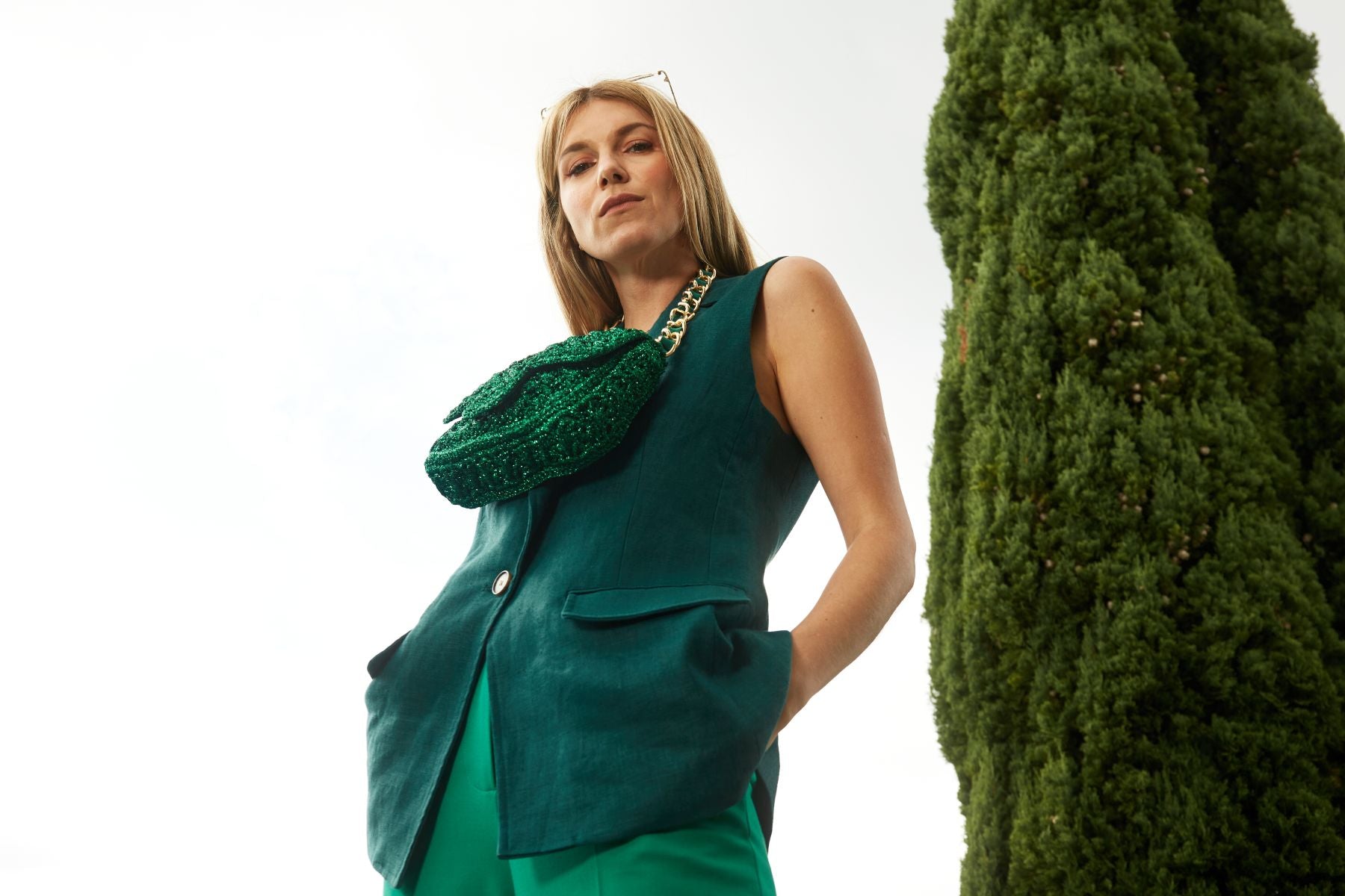 Borsa Lucrezia all'uncinetto Lurex verde