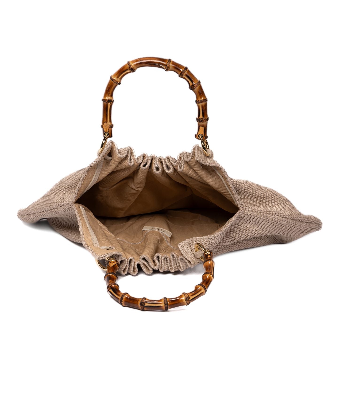 Borsa Caterina in Rafia Manici in Bambù Grigio chiaro- Grande