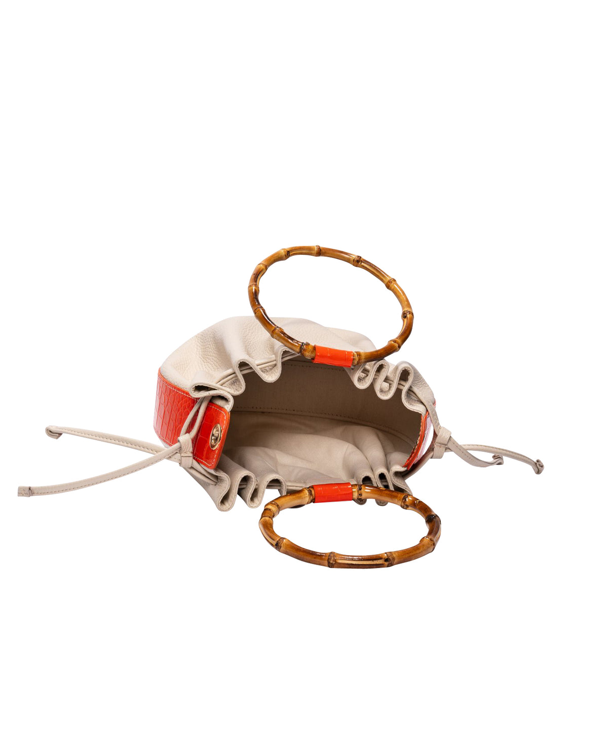 Moon bucket Bamboo bag Off white and orange Bidinis Bags
