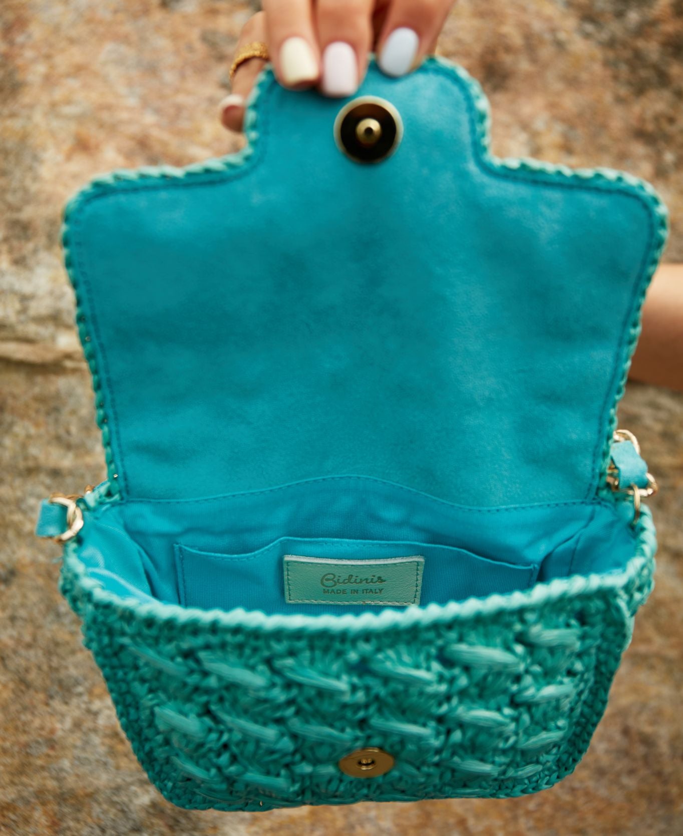 Borsa Mini Lucrezia in rafia Turchese