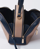 Camera leather bag bi-colour nude and blue