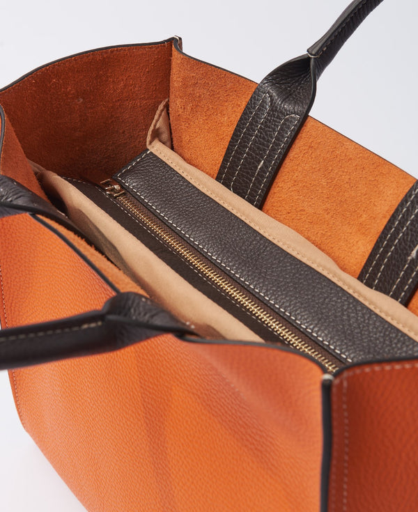 Borsa Florence Tote in pelle bicolore arancione e marrone chiaro