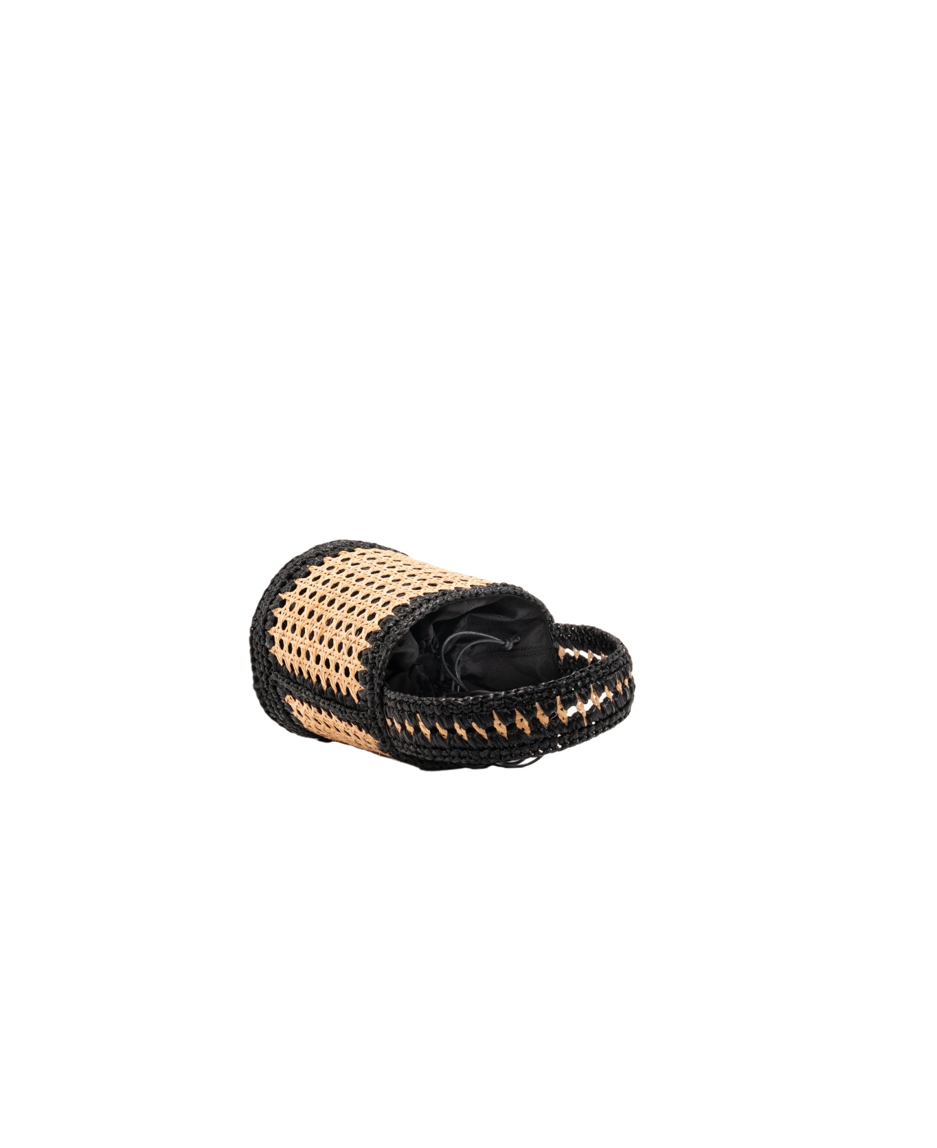Bucket bag rattan and raffia Black trim