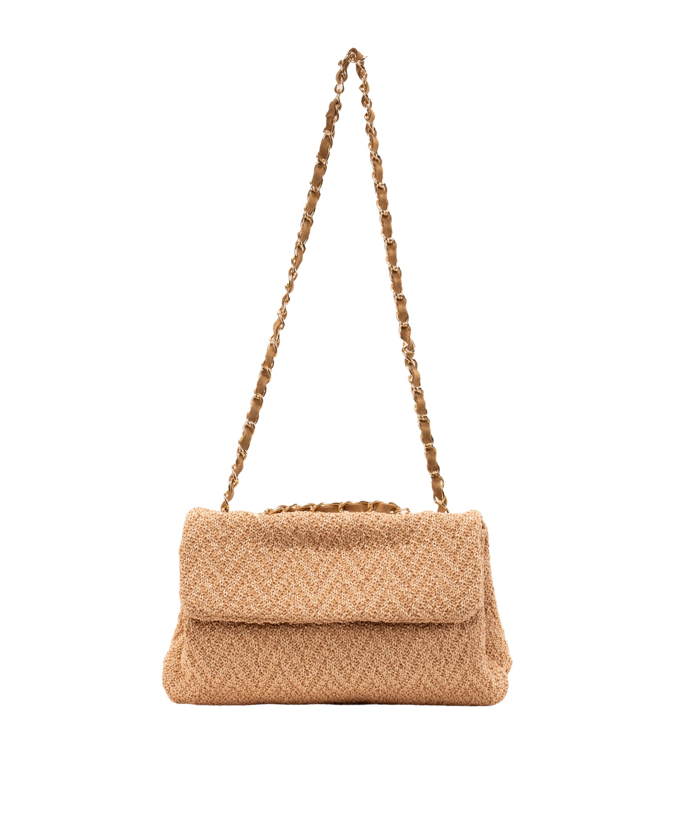 Clarice textured raffia bag with strap chain Beige