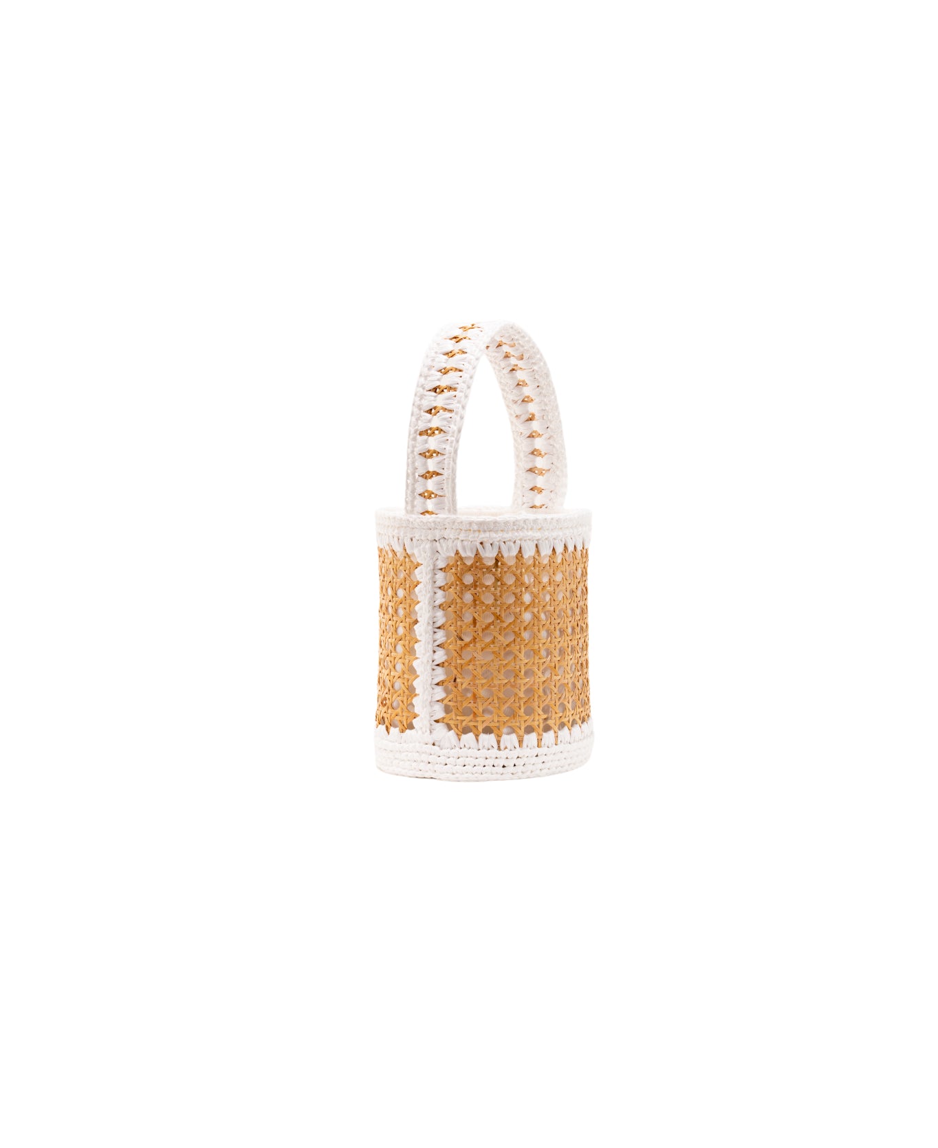 Bucket bag rattan and raffia White trim