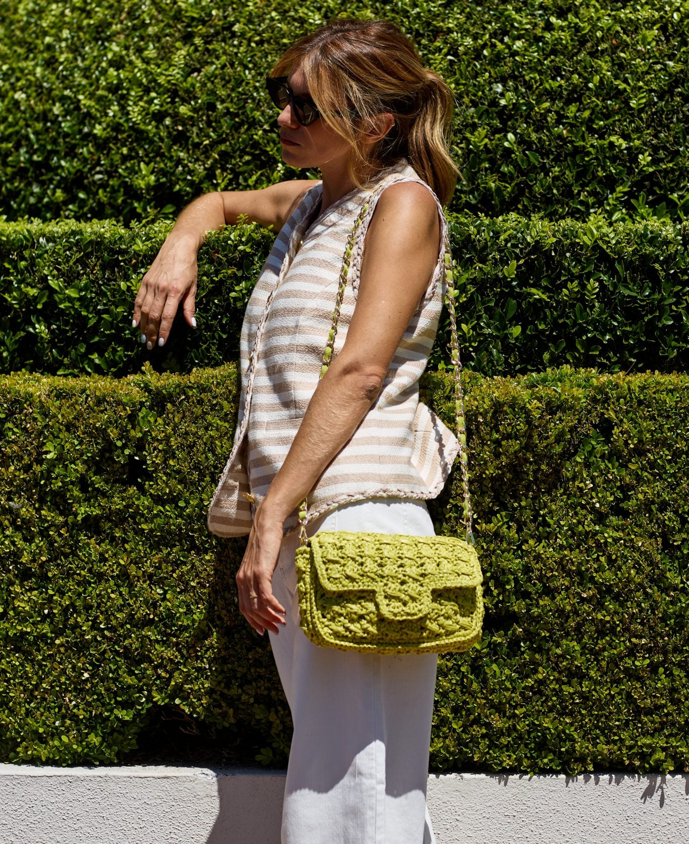 Lucrezia Raffia Crochet Bag - Lime
