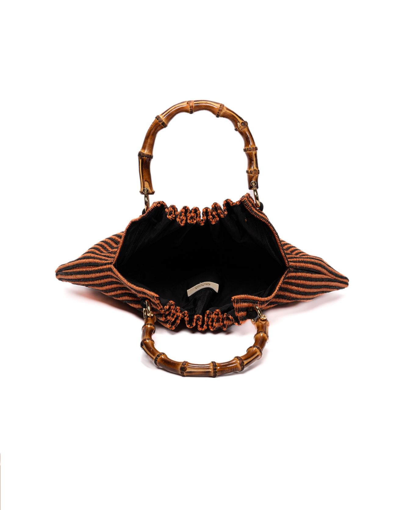 Caterina Bamboo Raffia Bag - stripes orange and black