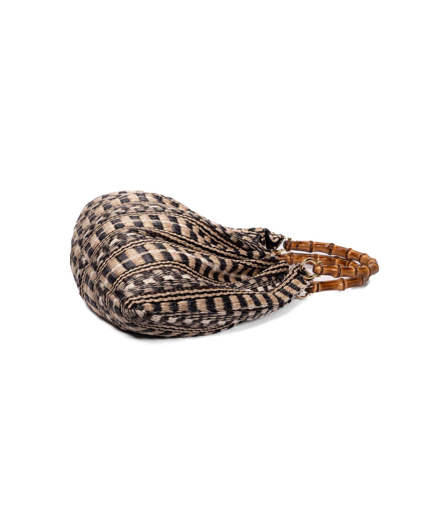 Caterina Raffia Bag Bamboo Handles Aztec Print black - Large