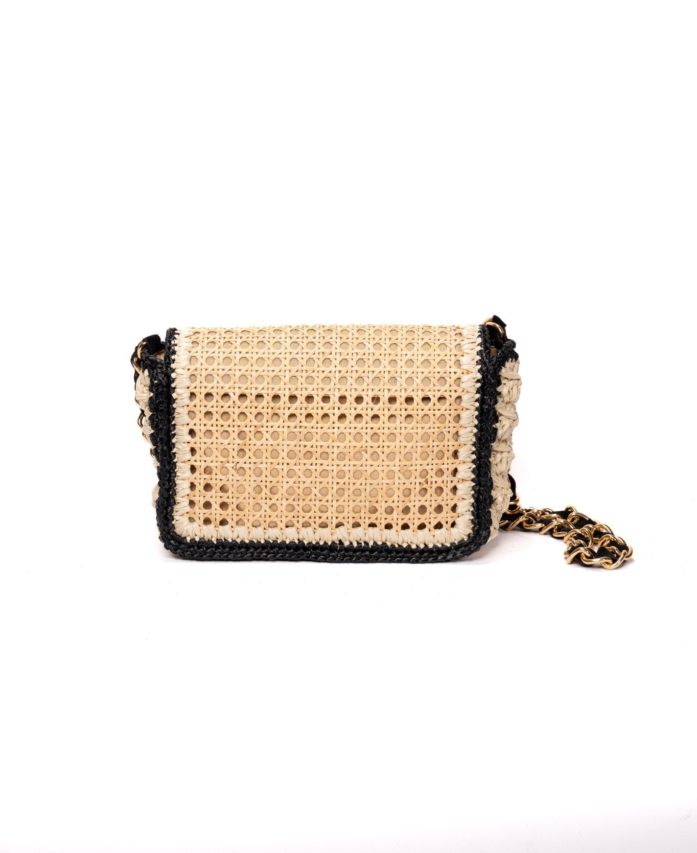 Ginevra Raffia Bag in Black and Off-White - Large
