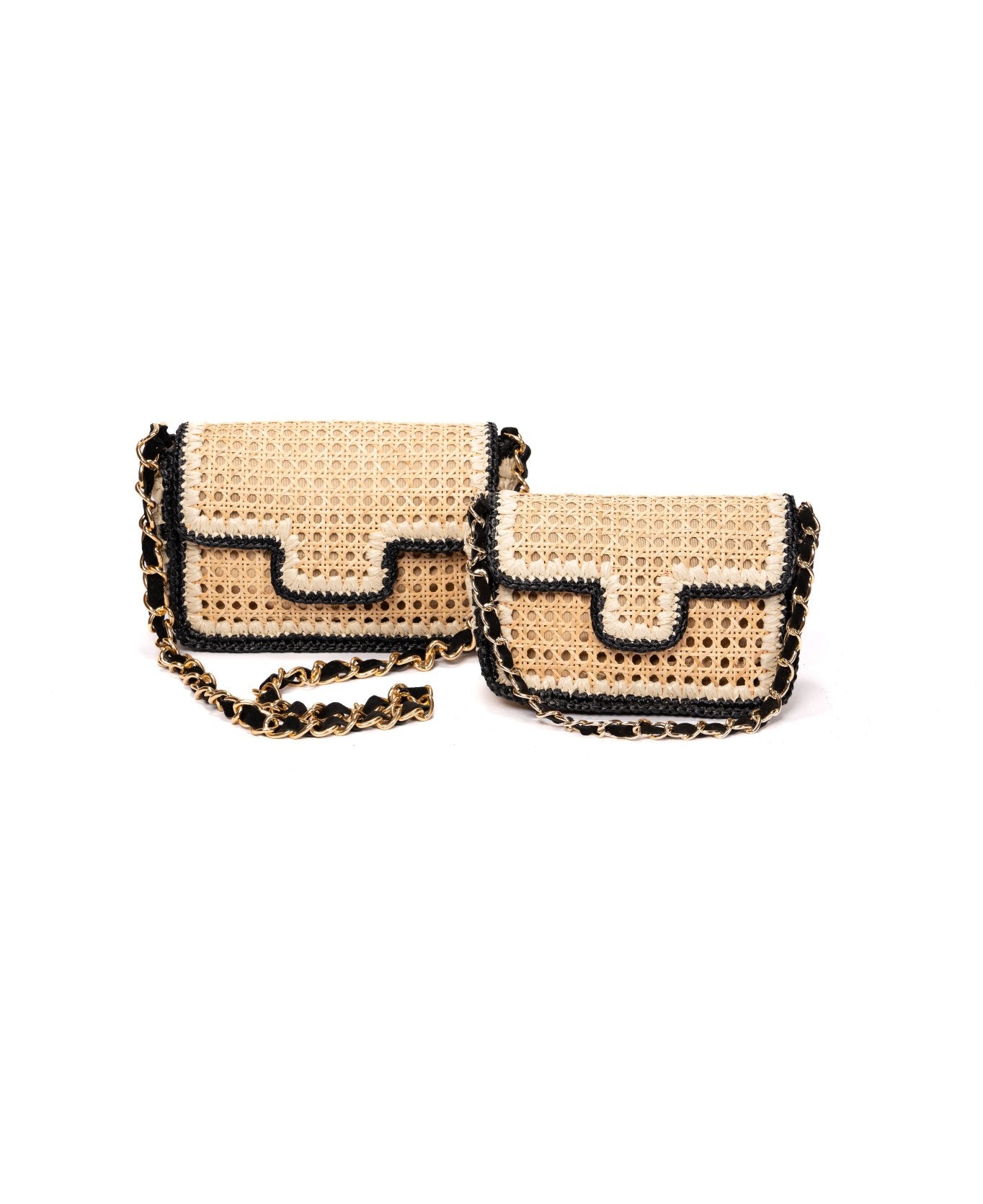 Ginevra Raffia Bag in Black and Off-White - Large