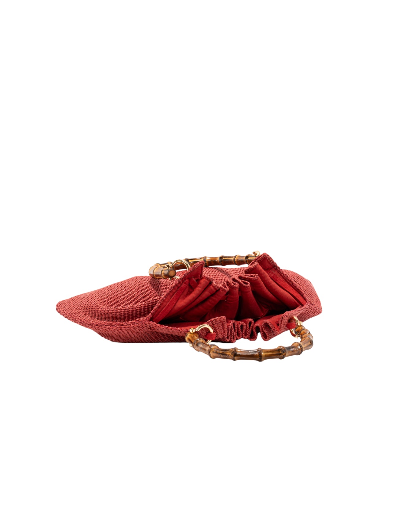 Caterina Raffia Bamboo Bag Deep Red