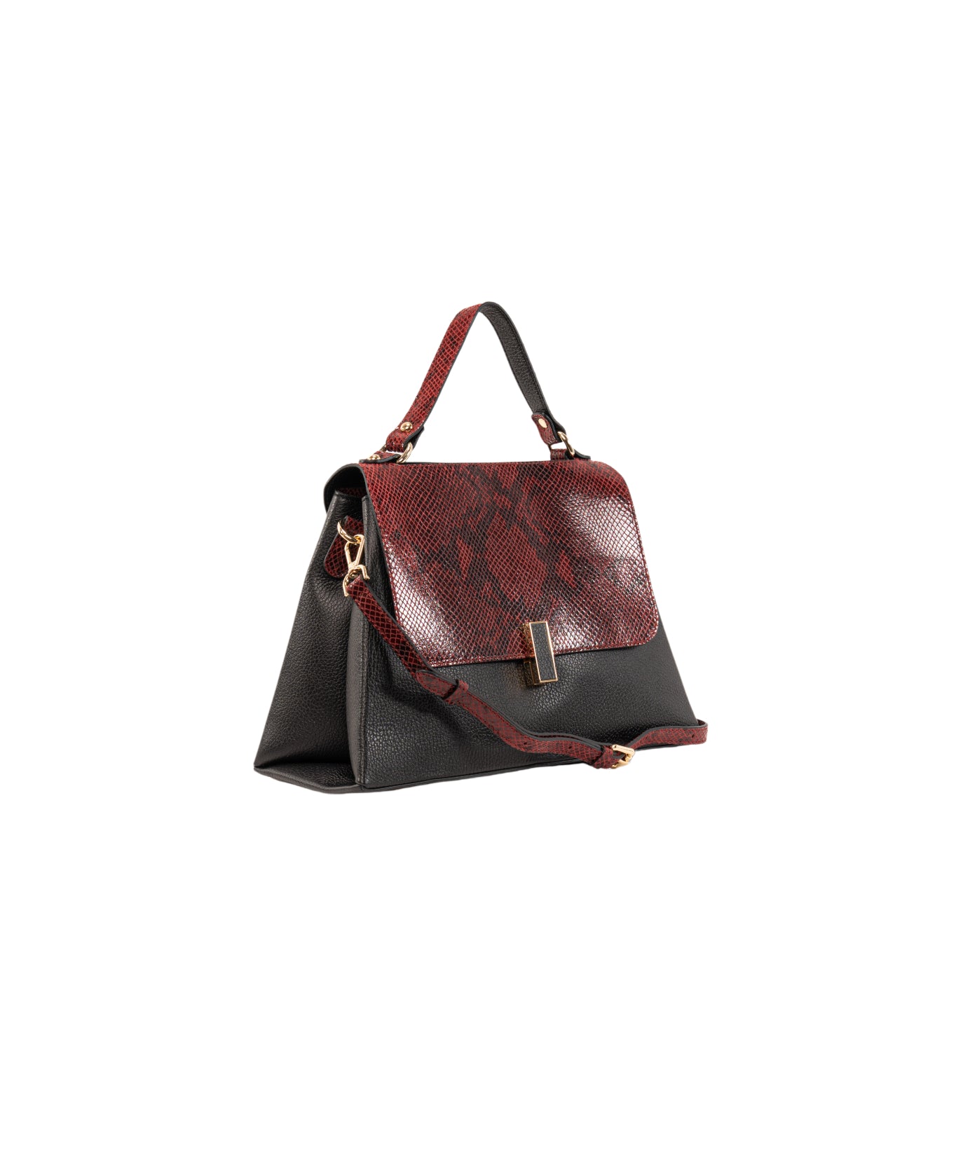 Lisa Large top handle leather bag Black and Burgundy red