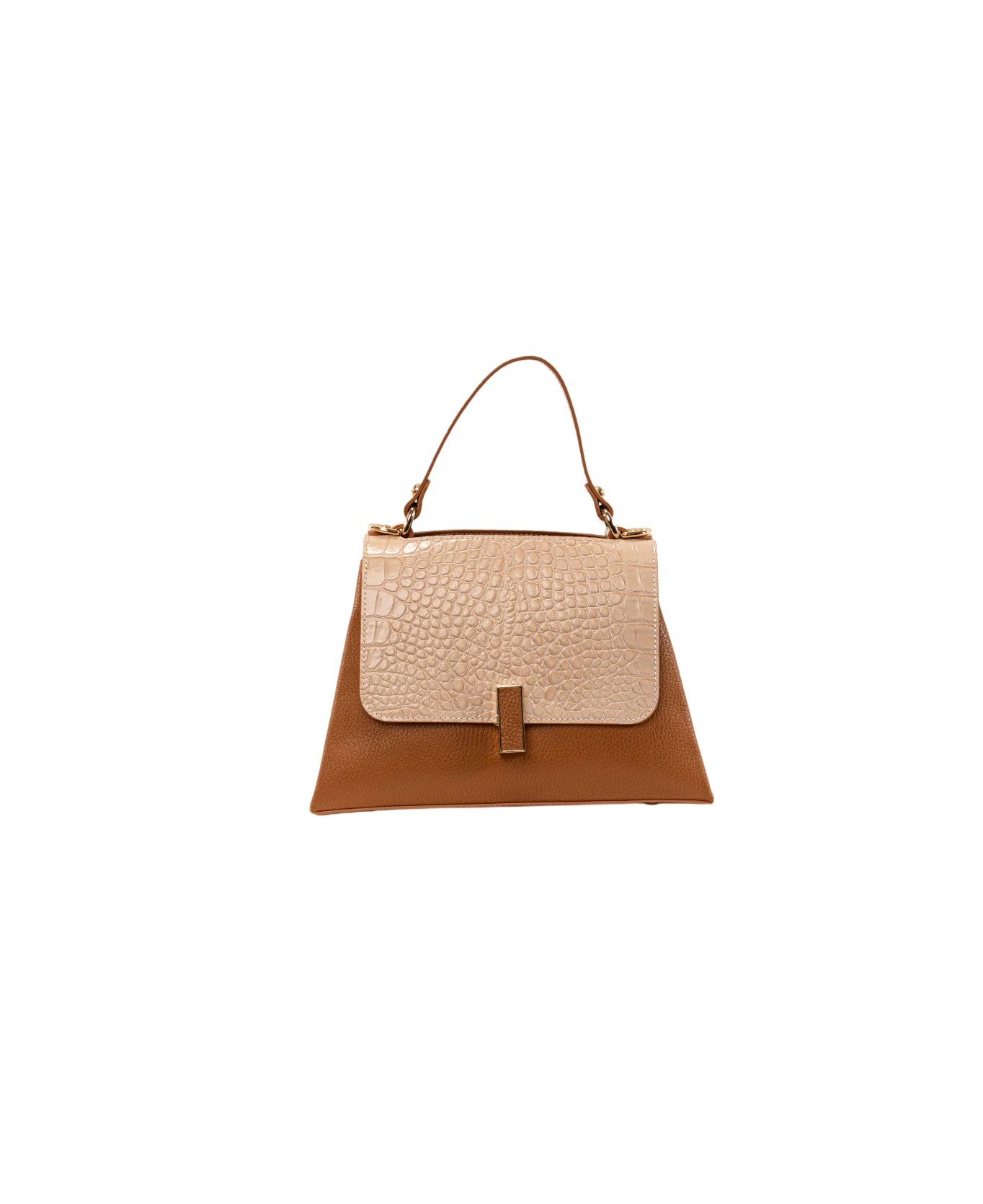 Lisa top handle leather bag Tan and Beige Croc