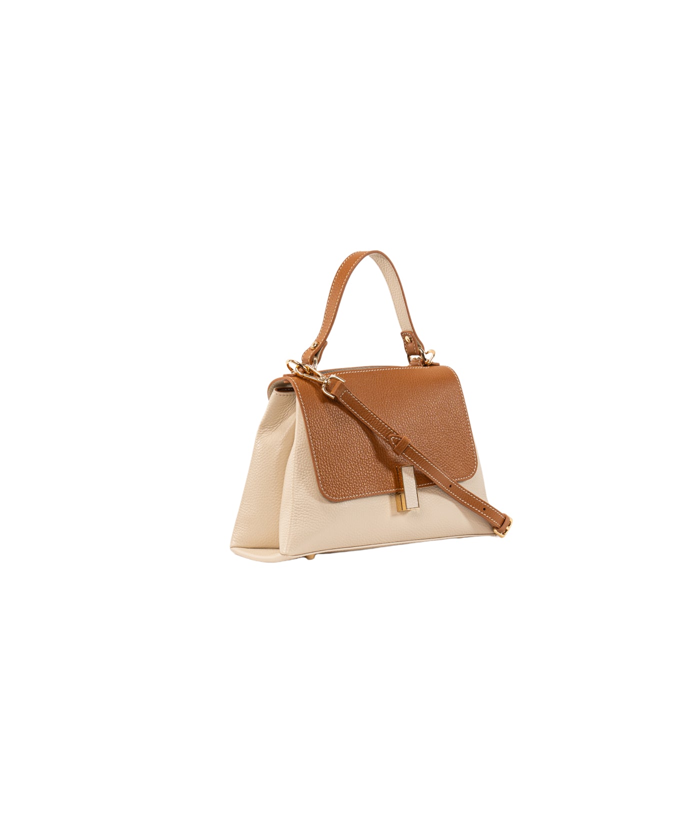 Lisa top handle leather bag Off-White and Tan