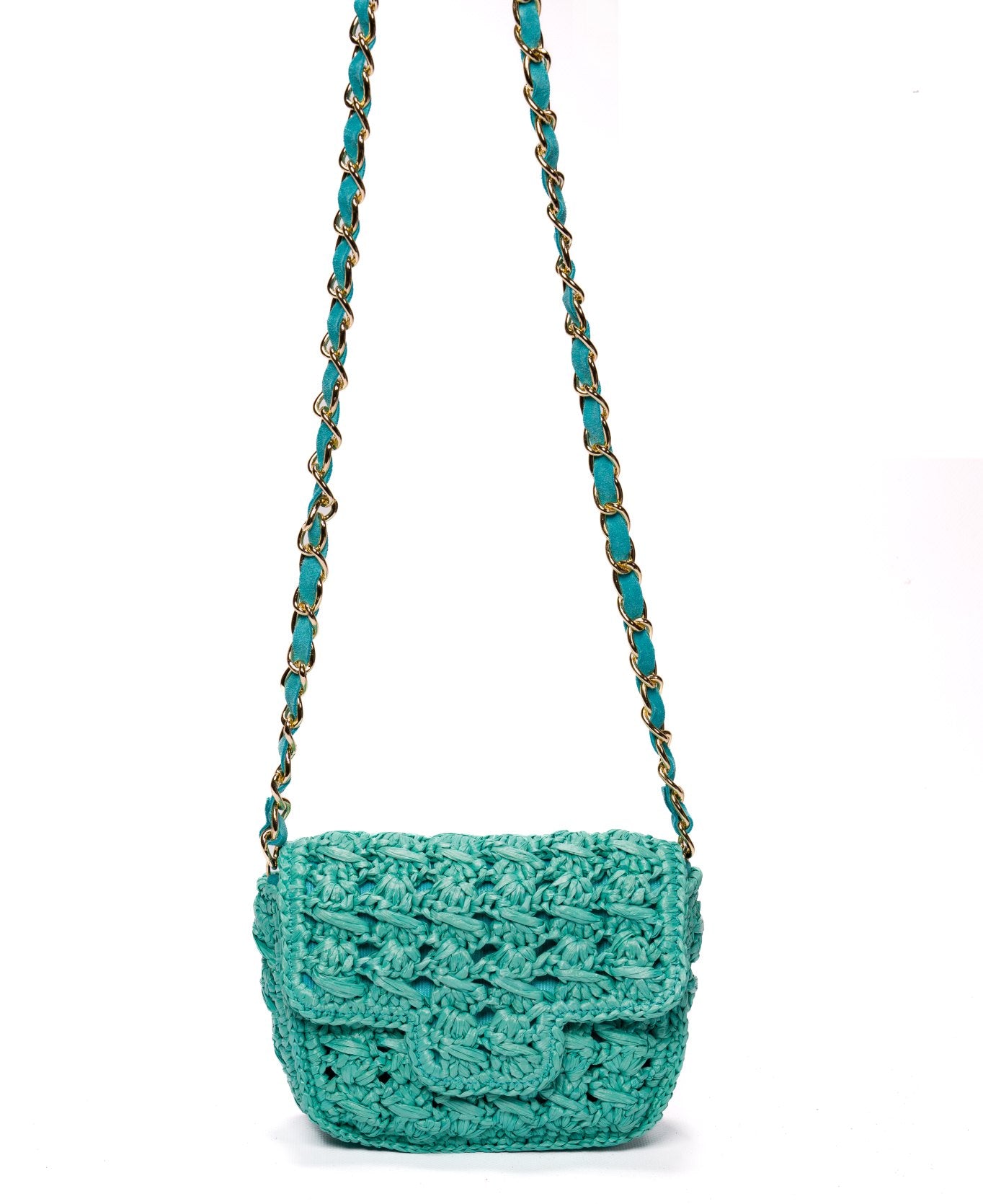 Borsa Mini Lucrezia in rafia Turchese