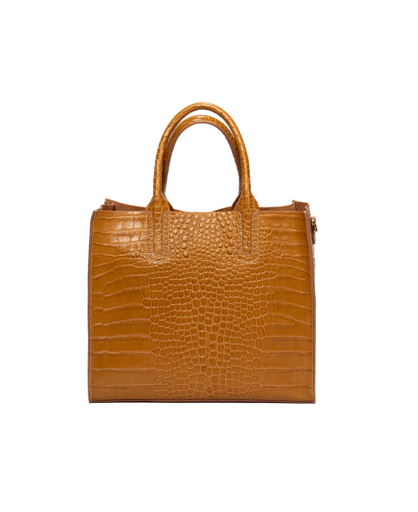 Florence Tote leather bag croco embossed mustard – Bidinis Bags