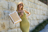 Tote Rattan with Bamboo Handles - white trim