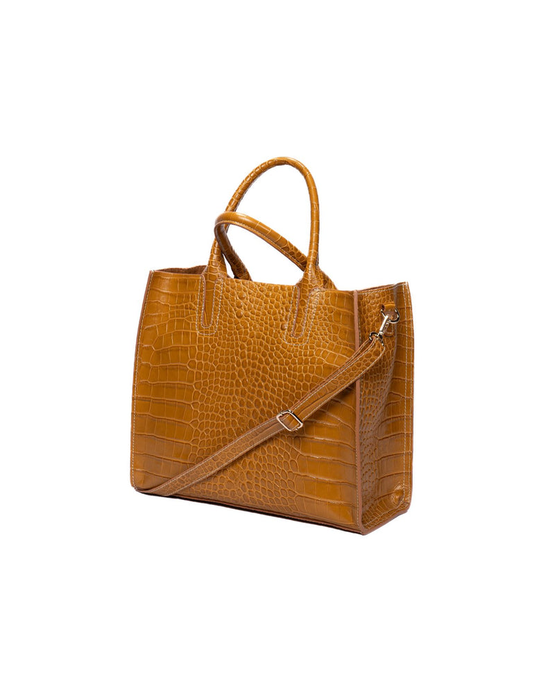 Florence Tote leather bag croco embossed mustard