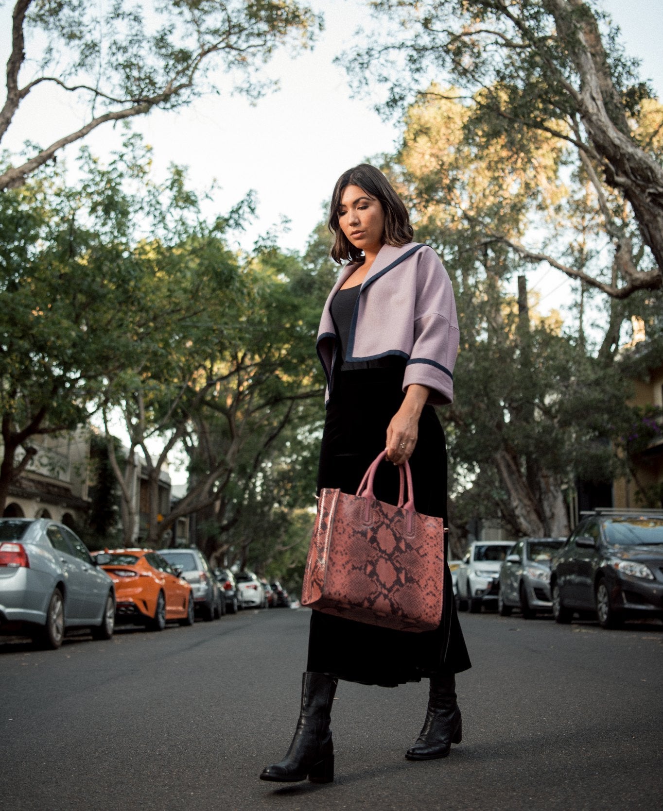 Borsa Florence Tote in pelle effetto serpente rosa