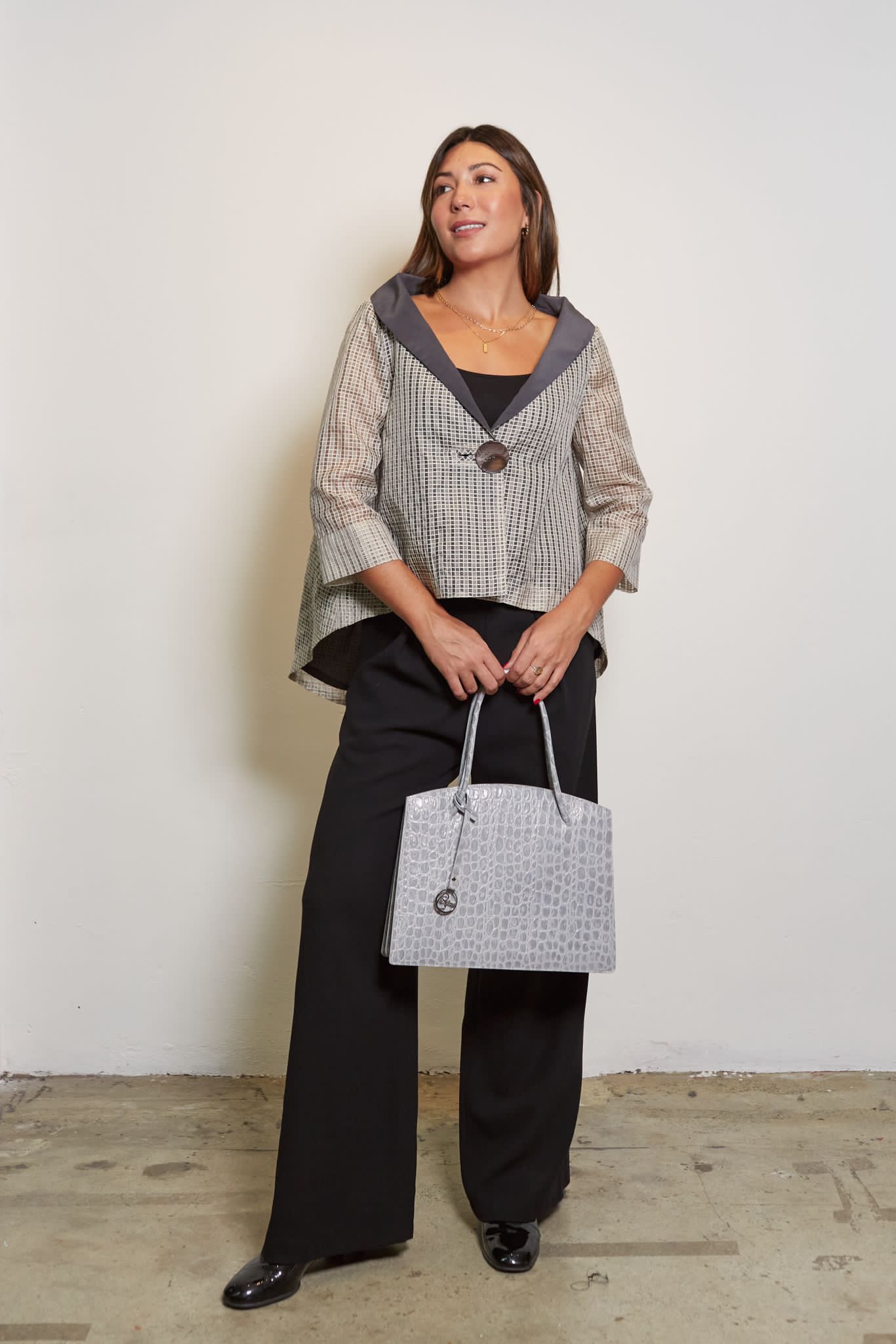 Borsa Juliette in pelle cocco goffrata grigio pietra