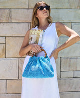 Borsa Caterina Bamboo in rafia - righe arancioni e nere