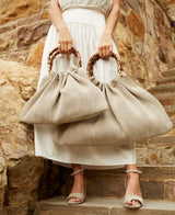 Caterina Raffia Bag Bamboo Handles Light grey- Large