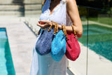 Borsa Caterina Bamboo in rafia - righe arancioni e nere