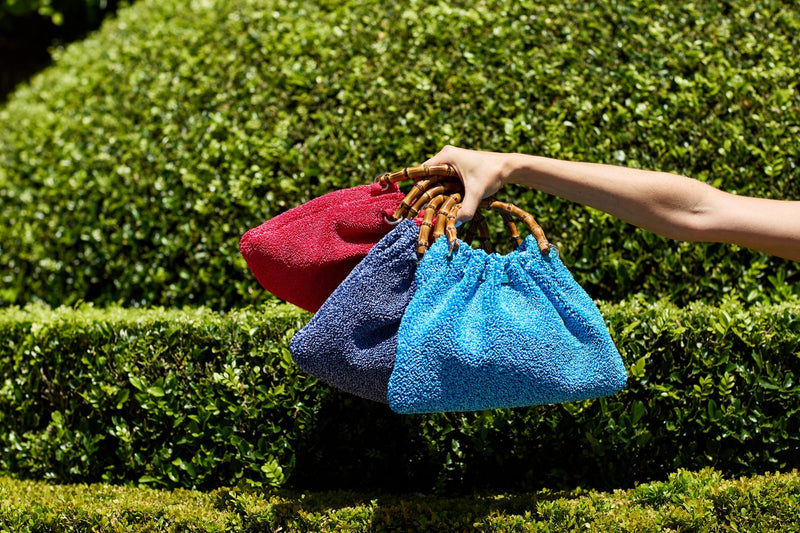 Borsa Caterina Bamboo in rafia - righe arancioni e nere