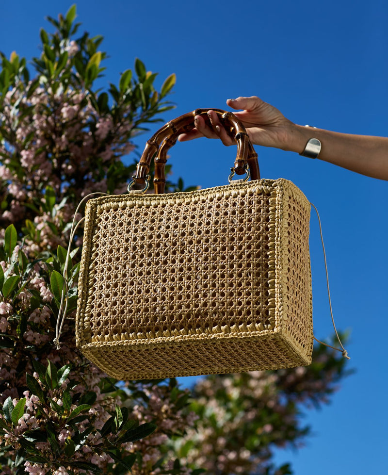 Tote Rattan with Bamboo Handles - Natural trim