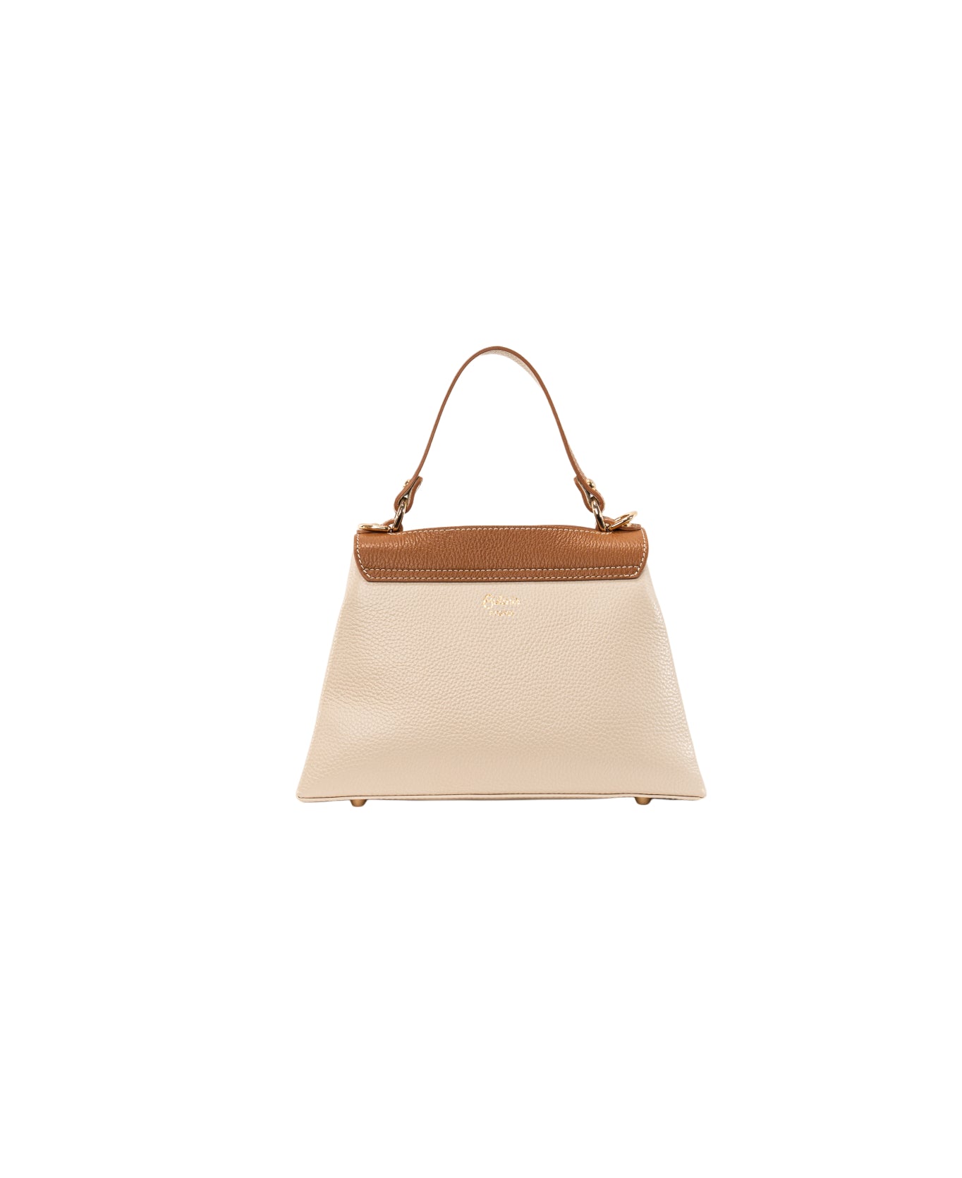 Lisa top handle leather bag Off-White and Tan